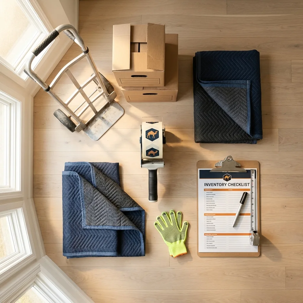 Professional moving supplies and packing materials layout for Stuart residential relocations